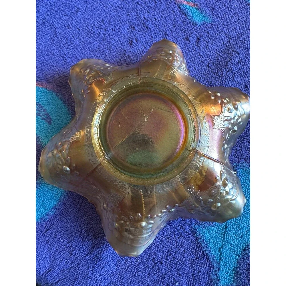 Fenton Sailboat Vaseline Uranium Carnival Glass Ruffled Sauce‎ UV Glow Antique